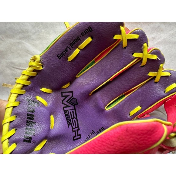 FRANKLIN Tee Ball Glove 22814L Pink/Purple/Green Mesh Mitt 9 1/2 inch, LHT - Picture 5 of 10